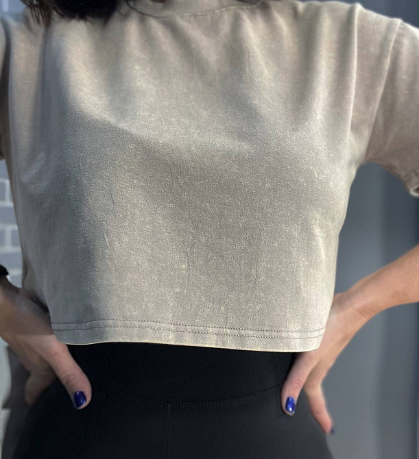 Футболка жіноча A-N 2308 варена тай-дай коротка широка кроп-топ one size бежева, бежевий, one size Київ - фото 6