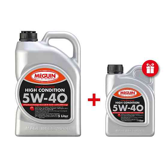 Моторное масло MEGUIN HIGH CONDITION SAE 5W-40 5 л + 1 л в подарок — синтетическое, ACEA A3/B4, API SP, BMW Longlife-01, MB 229.5, Ковель