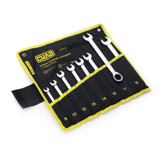 Набір ключів комбінованих з тріскачкою (8,10,12,13,14,15,17,19мм) CrV 8шт + чохол СИЛА Житомир
