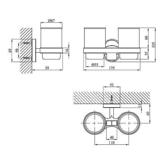 Склянка подвійна з тримачем для зубних щіток Kroner KRM Elbe - ACG2908 Київ