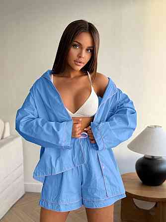 Жіночий літній костюм двійка: сорочка і шорти у піжамному стилі натуральний льон Одеса