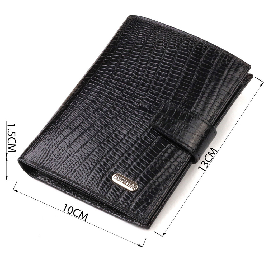 Фактурний вертикальний чоловічий гаманець середнього розміру з натуральної шкіри з тисненням CANPELLINI 21859 Чорний Київ - фото 8