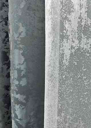 Комплект штор VR-Textil Льон Мармур 150х270 2шт і Тюль 500х270 1262ш-1400т Графітовий з білим 71-132/4 Київ