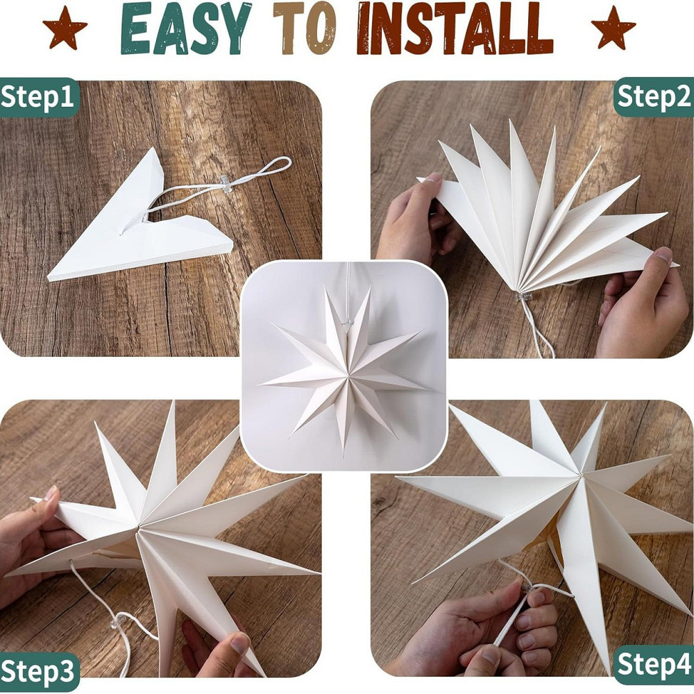 Картонна зірка дев`ятикутна об`ємна 60 см білий Київ - фото 3