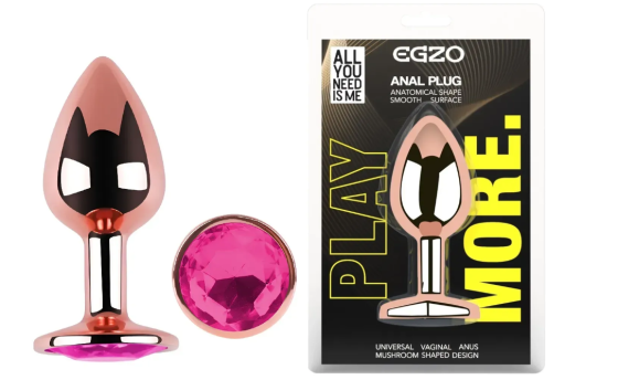 Анальна пробка із кристалом EGZO - Rose Gold Round Plug Rose size M Sex Aura Київ