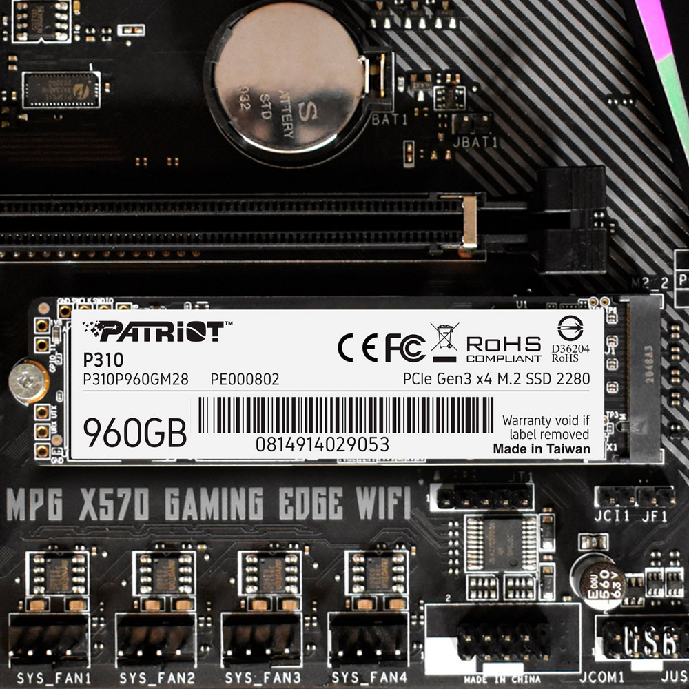 Накопичувач SSD M.2 Patriot P310 960GB NVMe 2280 PCIe 3.0x4 3D NAND TLC Київ - фото 1