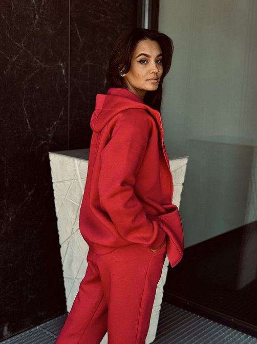 Теплий спортивний костюм жіночий на блискавці Червоний 42/44 Харків - фото 3
