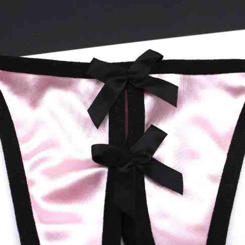 Труси з розрізом шовкові жіночі, рожеві - розмір універсальний, збоку зав'язуються Київ