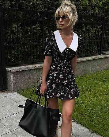 Женское принтованное мини платье на пуговицах с белым воротником турецкий штапель / софт 42/44, Черный Одесса