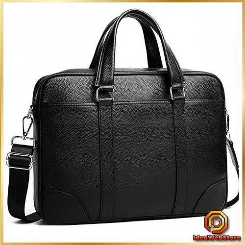 Чоловіча шкіряна сумка портфель для документів і ноутбука чорна ділова класична на плече містка Київ - фото 1