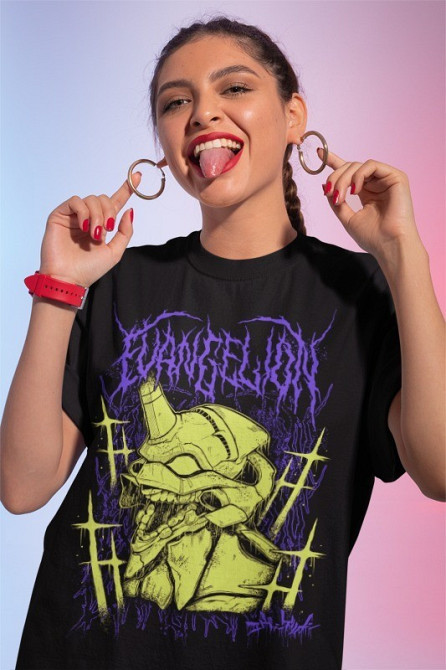 Футболка для хлопчика з аніме принтом Євангеліон оверсайз (зріст від 165 до 180) Чорний AnimeJ0052m Дніпро - фото 1