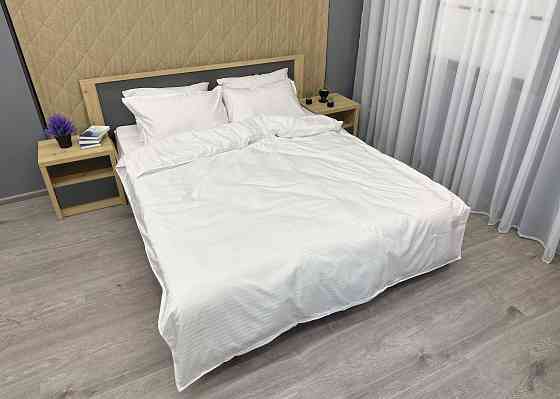 Комплект постельного белья Страйп-сатин Евро 200х230 с простыней на резинке Белый (88-086) Киев