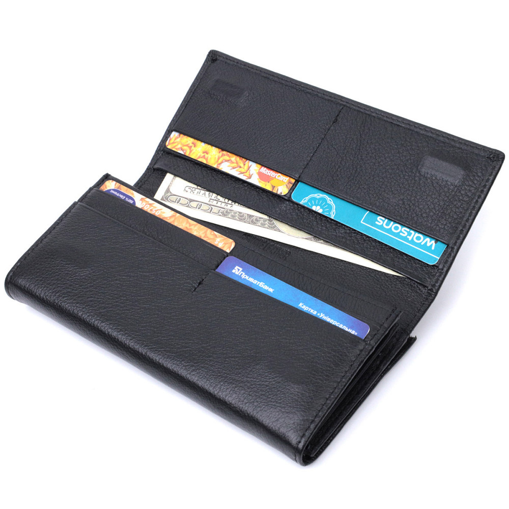 Добротне жіноче портмоне з кишенею для монет із натуральної шкіри ST Leather 22691 Чорний Київ - фото 8