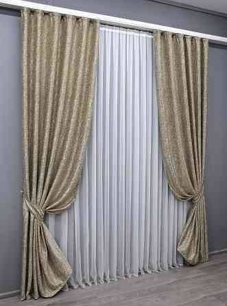 Комплект готовых штор VR-Textil Блэкаут-софт Жаклин № 671ш(Б) Бежевый с карамельным 100х270 см 2шт (31-366) Киев