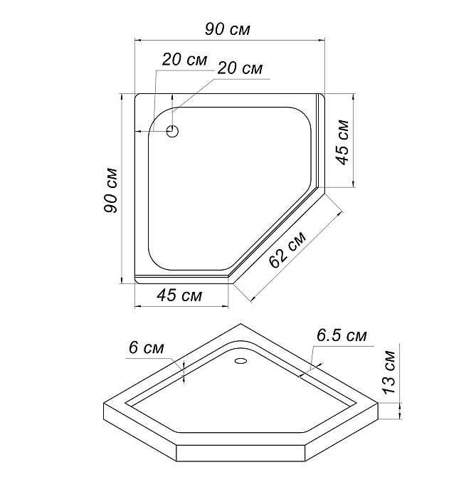 Душовий піддон пятикутний WIEPRZ PL90F BRAVO (1уп.) Київ - фото 8