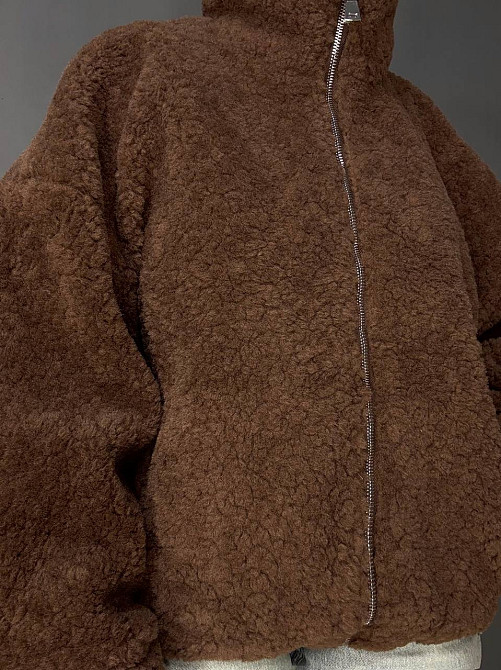 Шуба женская Lady Yep 10017 тедди бомбер оверсайз на молнии, коричневый, one size Киев - изображение 18