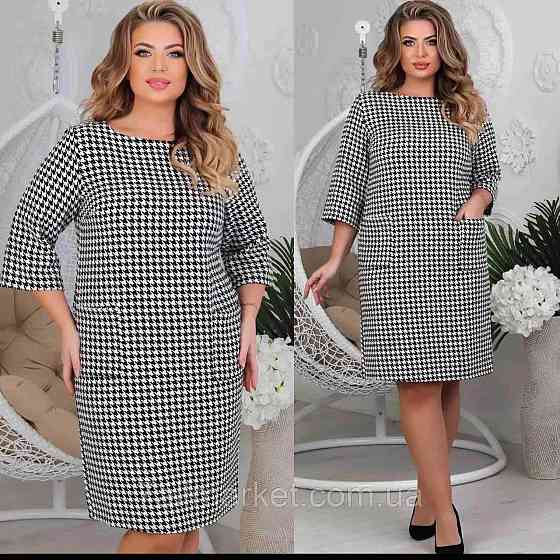 Платье с принтом в гусиную лапку Rosemary батал 50-52, Черный Киев