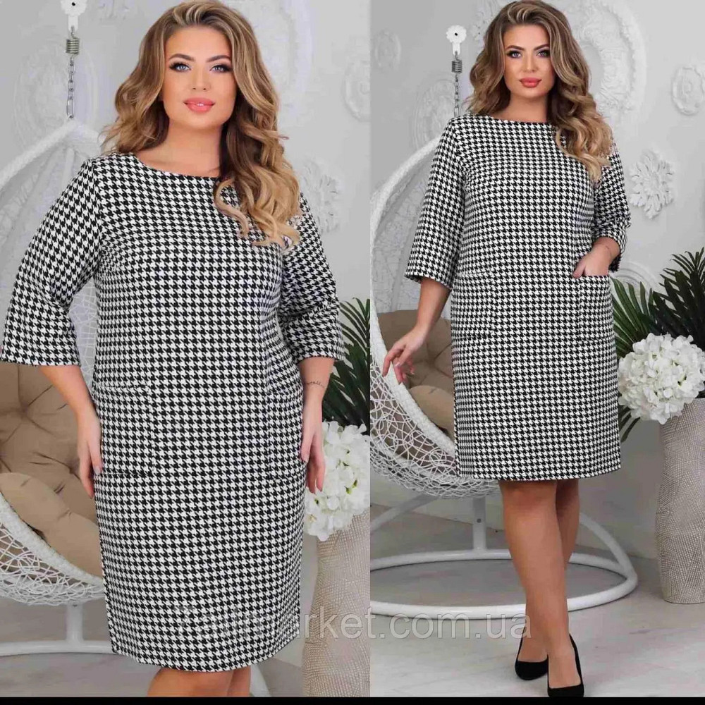 Платье с принтом в гусиную лапку Rosemary батал 50-52, Черный Киев - изображение 3