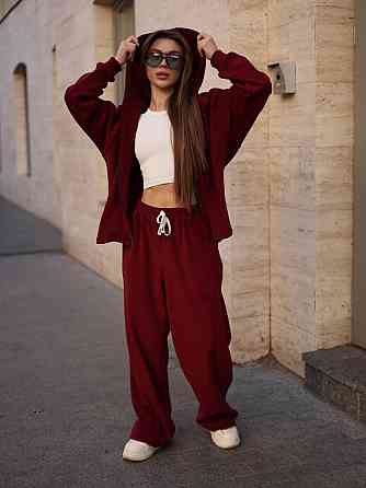 Жіночий теплий повсякденний костюм з турецького двостороннього флісу Бордо Одеса