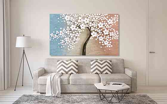 Картина полотно у вітальню / спальню Дерево в  квітах    MLP_183  ( 60х30см ) 80х160см Київ