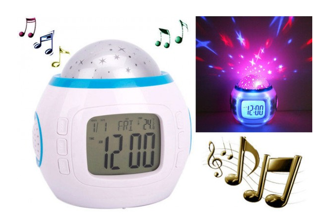 Ночник настольный светильник проектор Звездное небо 1038 с часами и будильником / 4762 Днепр - изображение 1