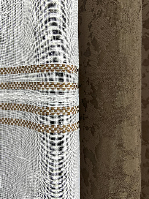 Комплект штор VR-Textil Льон Мармур 150х270 2шт і Тюль 600х270 1261ш-1429т Коричневий з білим 71-176/5 Київ - фото 5