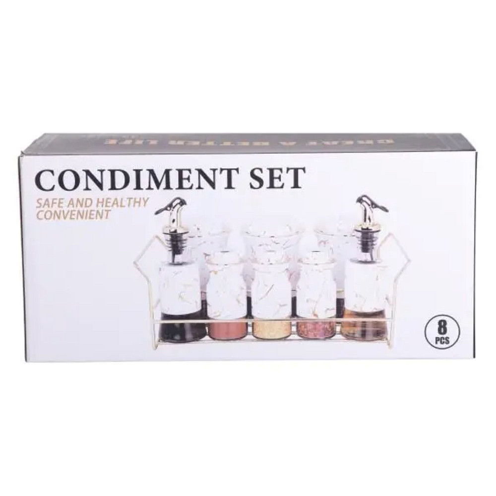 Yiwu Набір для спецій на підставці з пляшками для олії та оцту 8 предметів Білий HP-1360W Коломия - фото 8