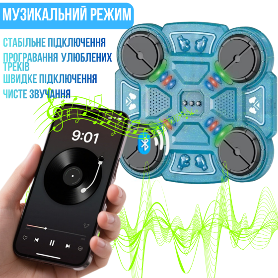 Тренажер для бокса на 4 цели с перчатками детская мишень, аккумуляторный музыкальный с Bluetooth цвет прозрачно голубой Каменец-Подольский