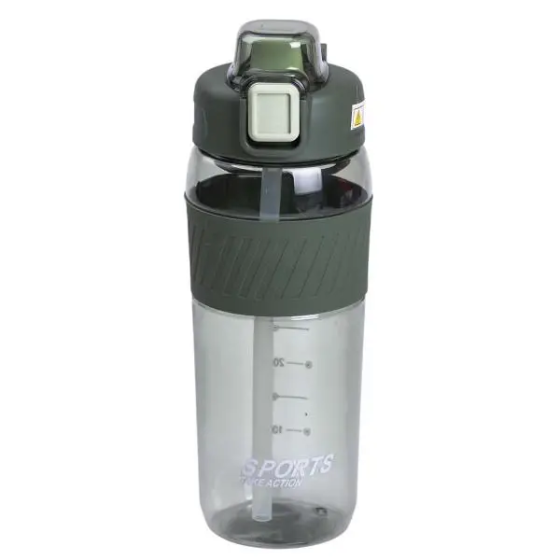Пляшка для води 600 мл пляшка в школу для тренувань із трубочкою та ручкою 22 см Зелена HP-14-42GR Коломия
