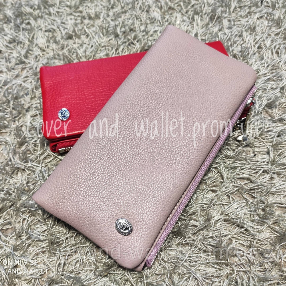 Тонкий пудровий жіночий гаманець купюрник із шкіри ST 009 Київ - фото 5