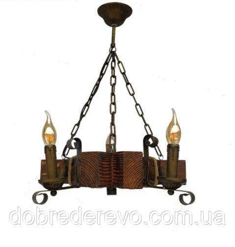 Люстра деревянна трикутна свічка ковка Вижниця - фото 1