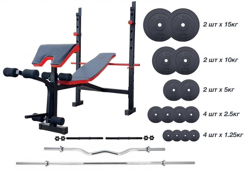 Скамья для жима ReadMeBlack + Штанга 85 кг + 4 грифа Гантели, гири, штанги и диски АВС пластик комплект Киев - изображение 1
