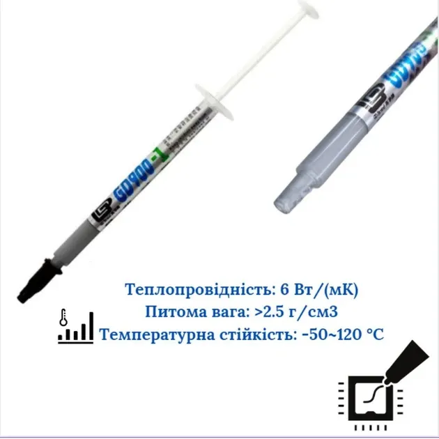 Термопаста GD900-1 1г с серебром теплопроводность 6 Вт/м*K, рабочая t -50~120°C Киев - изображение 2