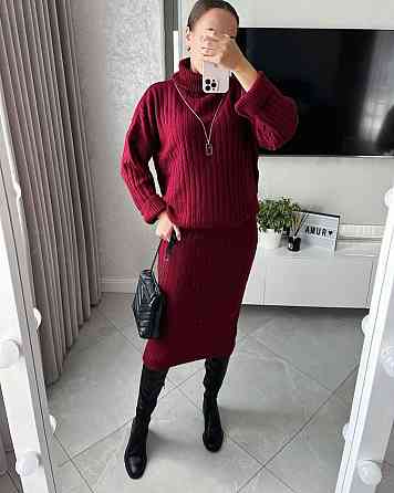 Женский теплый базовый костюм: свитер и юбка машинная вязка + ангора Одесса