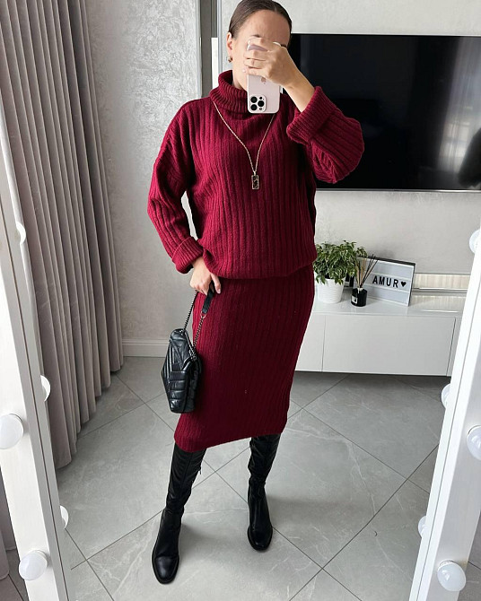 Жіночий теплий базовий костюм: светр та спідниця машинна в'язка + ангора Одеса - фото 1