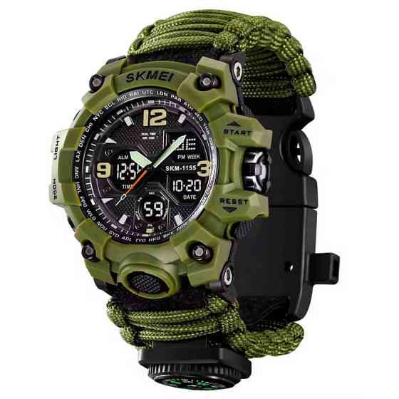 Часы наручные SKMEI 1155BAG, PARACORD, ARMY GREEN, Compass, термометр, свисток, кресало, 10461 Днепр