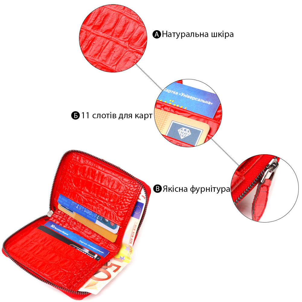 Оригинальное женское портмоне из натуральной фактурной кожи CANPELLINI 21489 Красное Киев - изображение 4