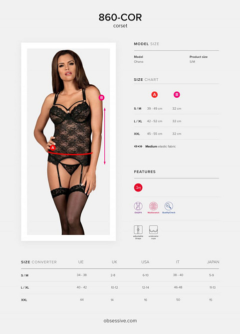 Комплект корсет з трусиками Obsessive 860-COR-1 чорний, S/M Sex Aura Київ - фото 7