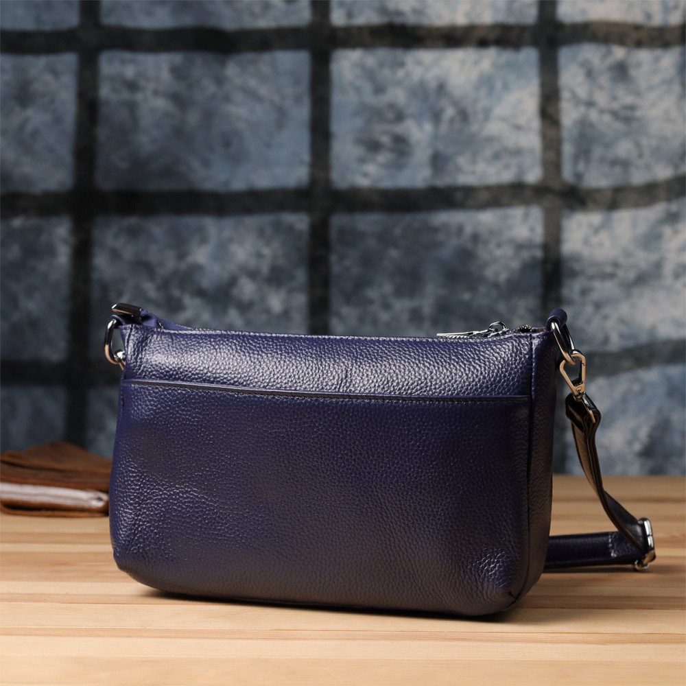 Елегантна сумка жіноча з натуральної шкіри з двома ремінцями Vintage 22928 Синій Київ - фото 10