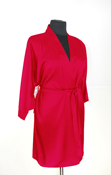 Халат женский шелковый под пояс длина 90см Красный XL/2XL Харьков - изображение 9