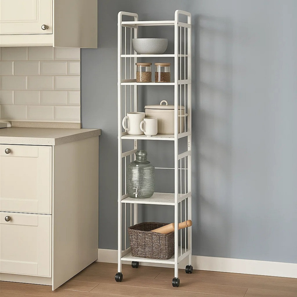 Стеллаж для кладовой,ванной комнаты,кухни полка напольная передвижная на колесах 5 ярусов 33х25х141 см Каменец-Подольский - изображение 8