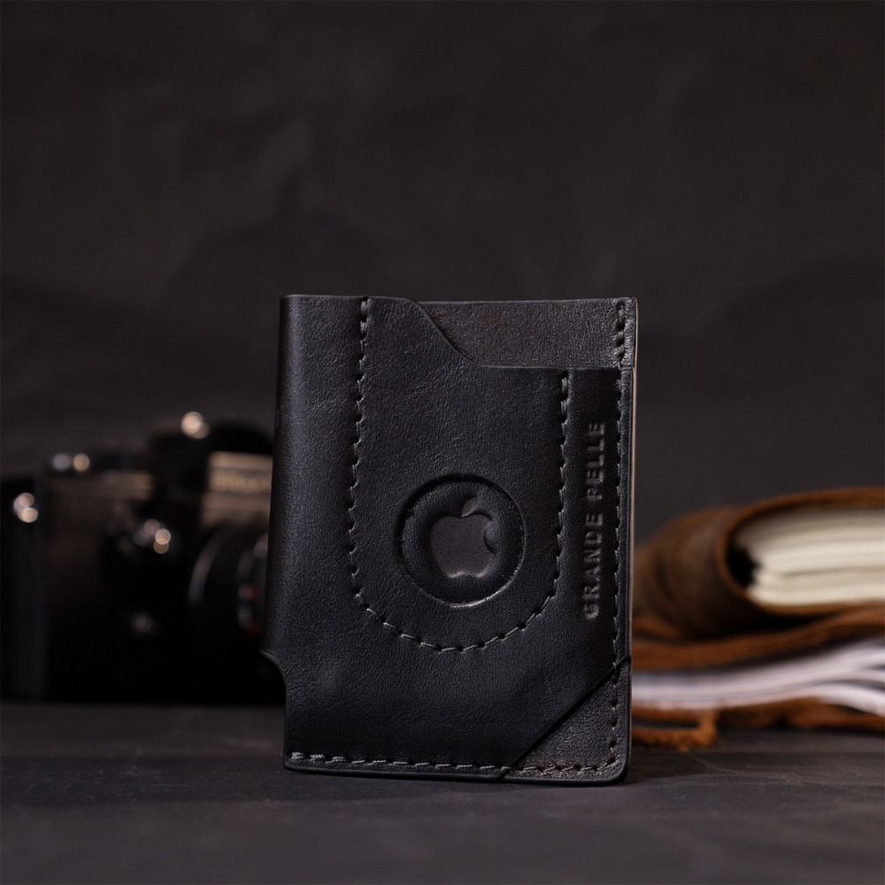 Стильний картхолдер з утримувачем для Apple AirTag з натуральної шкіри GRANDE PELLE 11610 Чорний Київ - фото 5