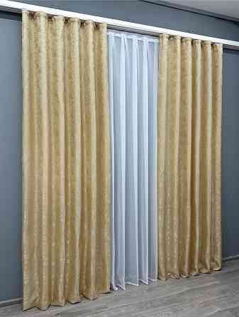 Комплект готовых штор VR-Textil Жаккард Мрамор Al1 № 439ш Золотистый 150х290 см 2 шт (30-179) Киев