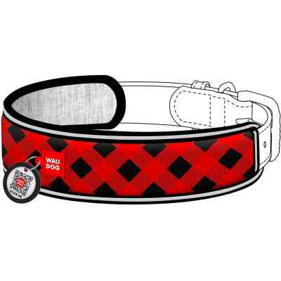 Ергономічні накладки на нашийник WAUDOG Nylon з QR-паспортом Шотландка червона M-XL 20-25 мм (2401-0100) Вінниця