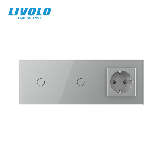 LIVOLO Сенсорний вимикач 2 сенсора (1-1) 1 розетка Livolo сірий скло (VL-C701/C701/C7C1EU-15) Коломыя
