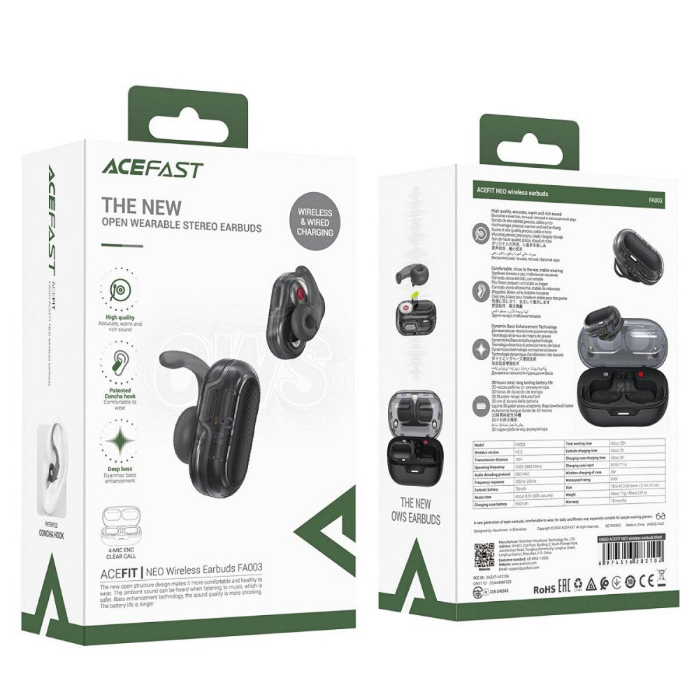 Навушники бездротові ACEFAST FA003 ACEFIT NEO wireless earbuds Black 6974316283102 Одеса - фото 7
