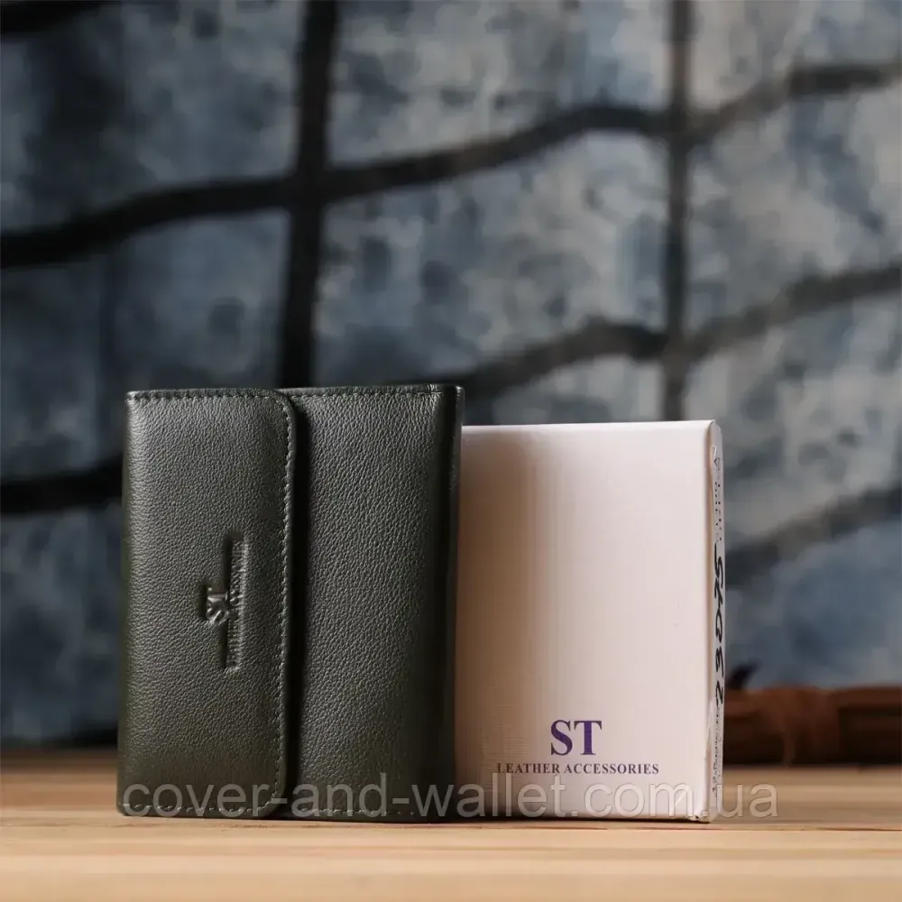 Небольшой кожаный женский кошелек на магнитах зеленого цвета ST 400 Киев - изображение 7