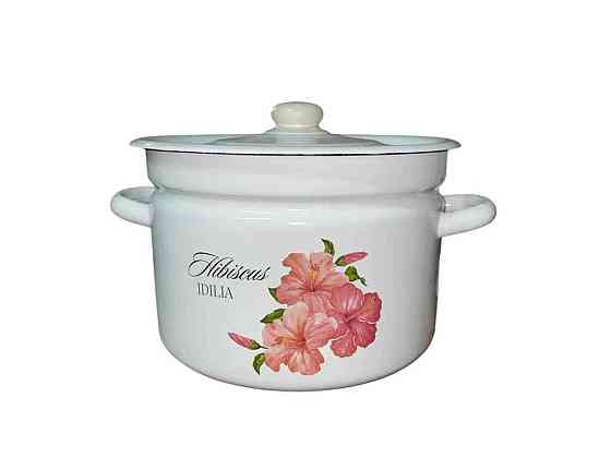 Каструля ем. 9л /2 циліндрична Гібіскус Ідилія (біла) (I1621/2) ТМ IDILIA Київ
