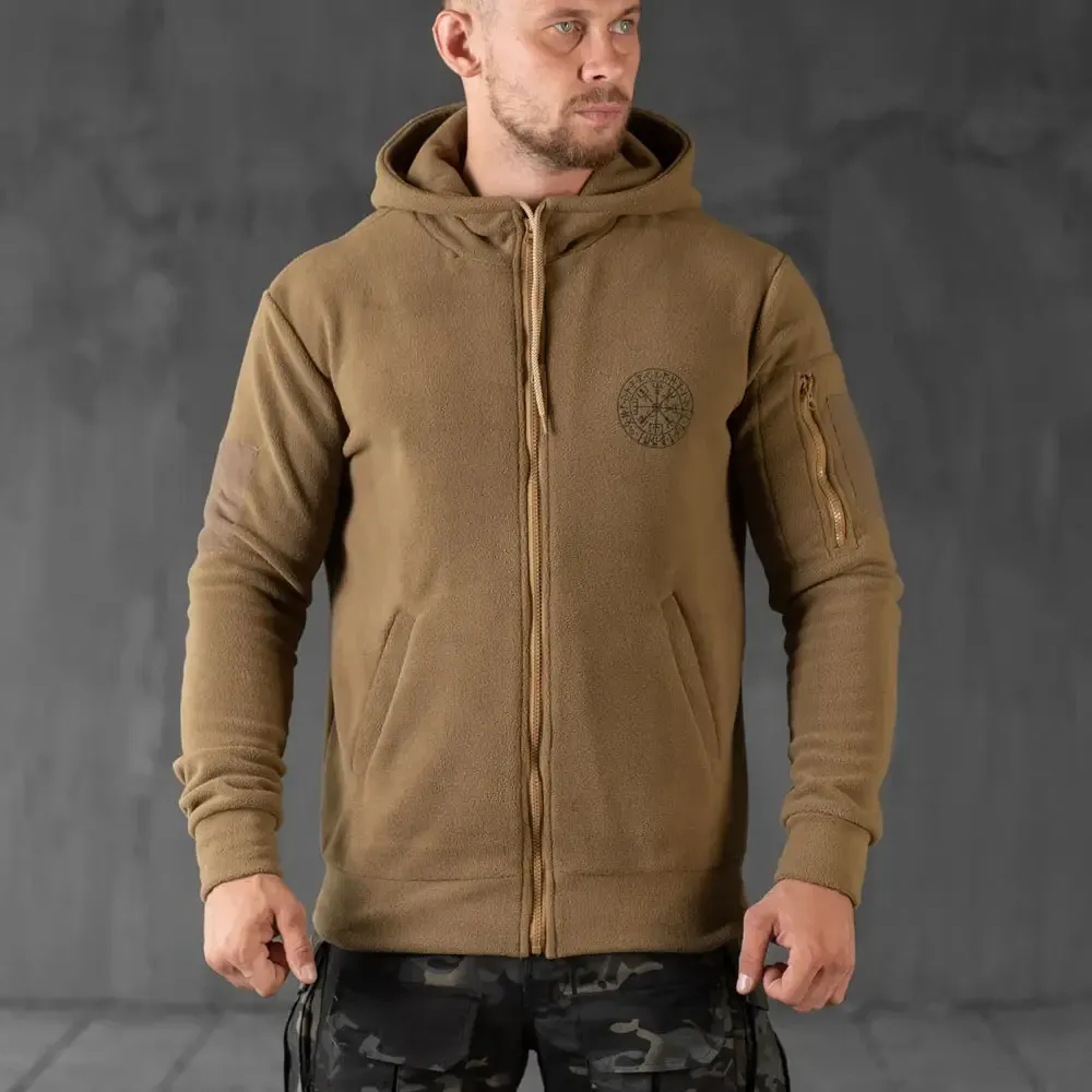 Тактическая флисовая кофта Руны с капюшоном койот теплая мужская Одесса - изображение 9