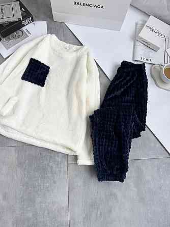 Женская теплая домашняя пижама махра+ махра фактурная Синий, 46/48 Одесса